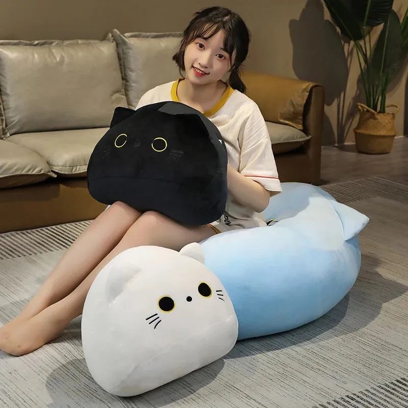 18/40/55cm Kawaii Black Cat Plush Toys Stuffed Soft Round Animal Cat Pillow Nap Cushion Creative Birthday Gift for Kids Children