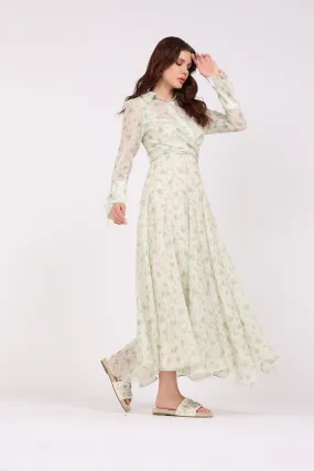 2406195-Green Floral Print Maxi Dress