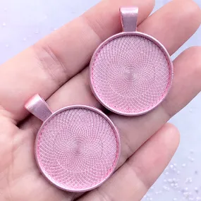 25mm Bezel Setting Pendant | Round Cameo Tray | Cabochon Bezel Base | Kawaii Jewelry Making (2 pcs / Pink)