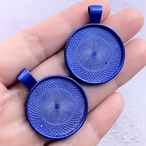 25mm Bezel Tray Charm | Round Cameo Base | Cabochon Bezel Setting | Kawaii Jewelry DIY (2 pcs / Dark Blue)