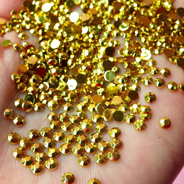 3mm Round Rhinestones | Faceted Resin Rhinestones (Gold / Around 1000 pcs)