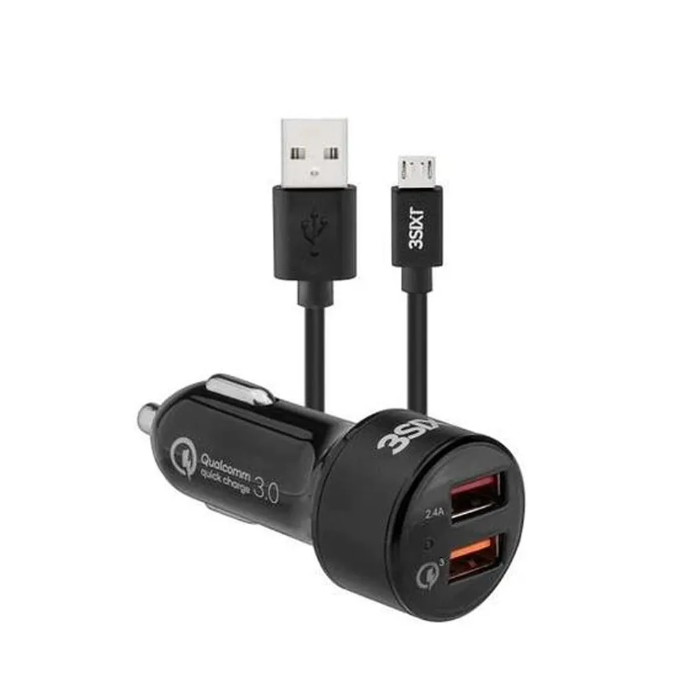 3sixT Car Charger 5.4A   USB-A to Micro USB Cable 1m - Black