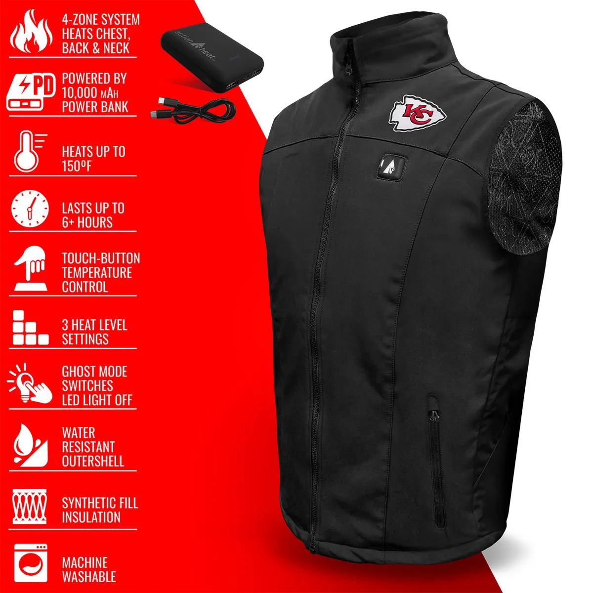 ActionHeat Kansas City Chiefs 5V Men's Softshell Battery Heated Vest