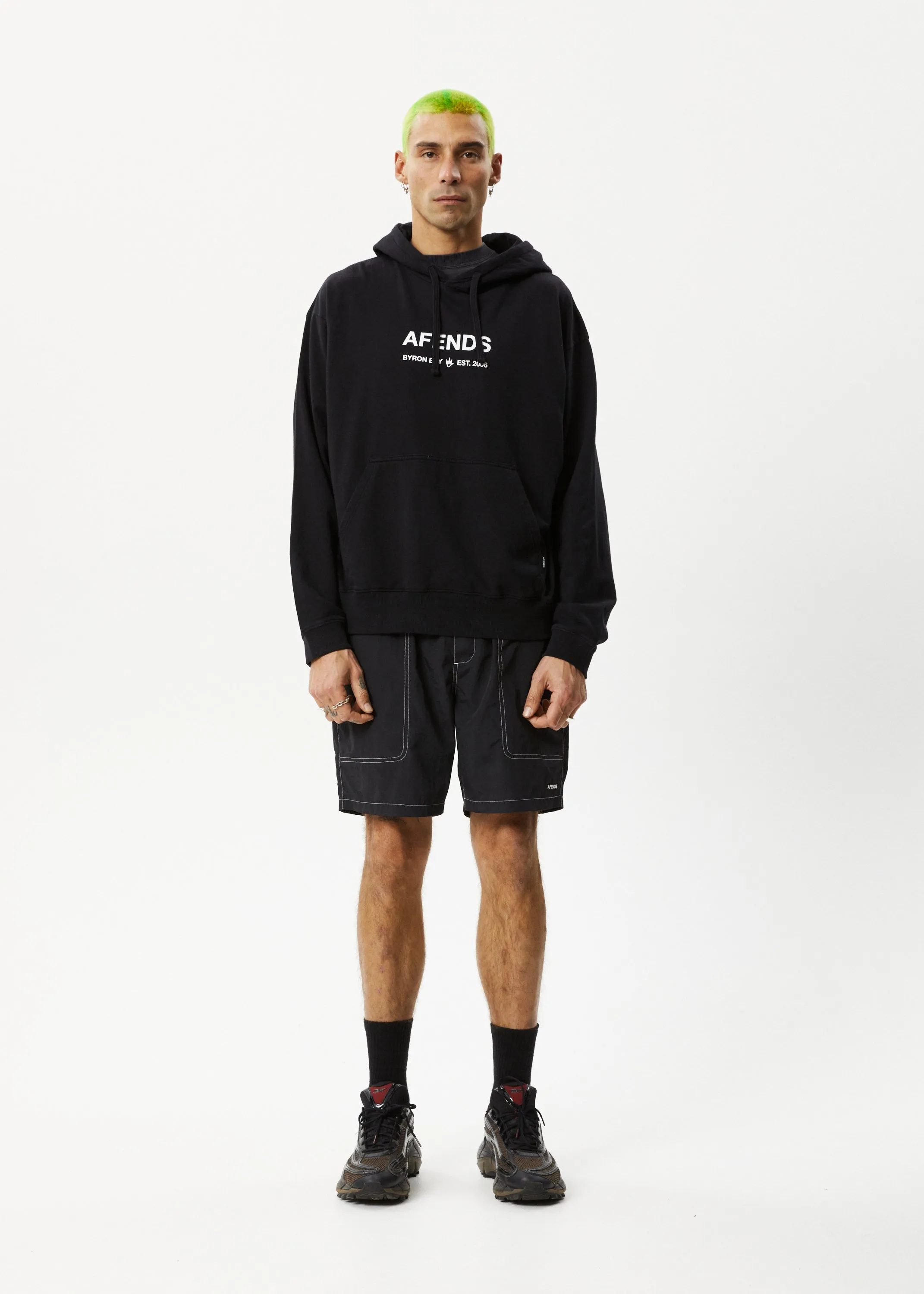 AFENDS Mens Established - Logo Hoodie - Stone Black