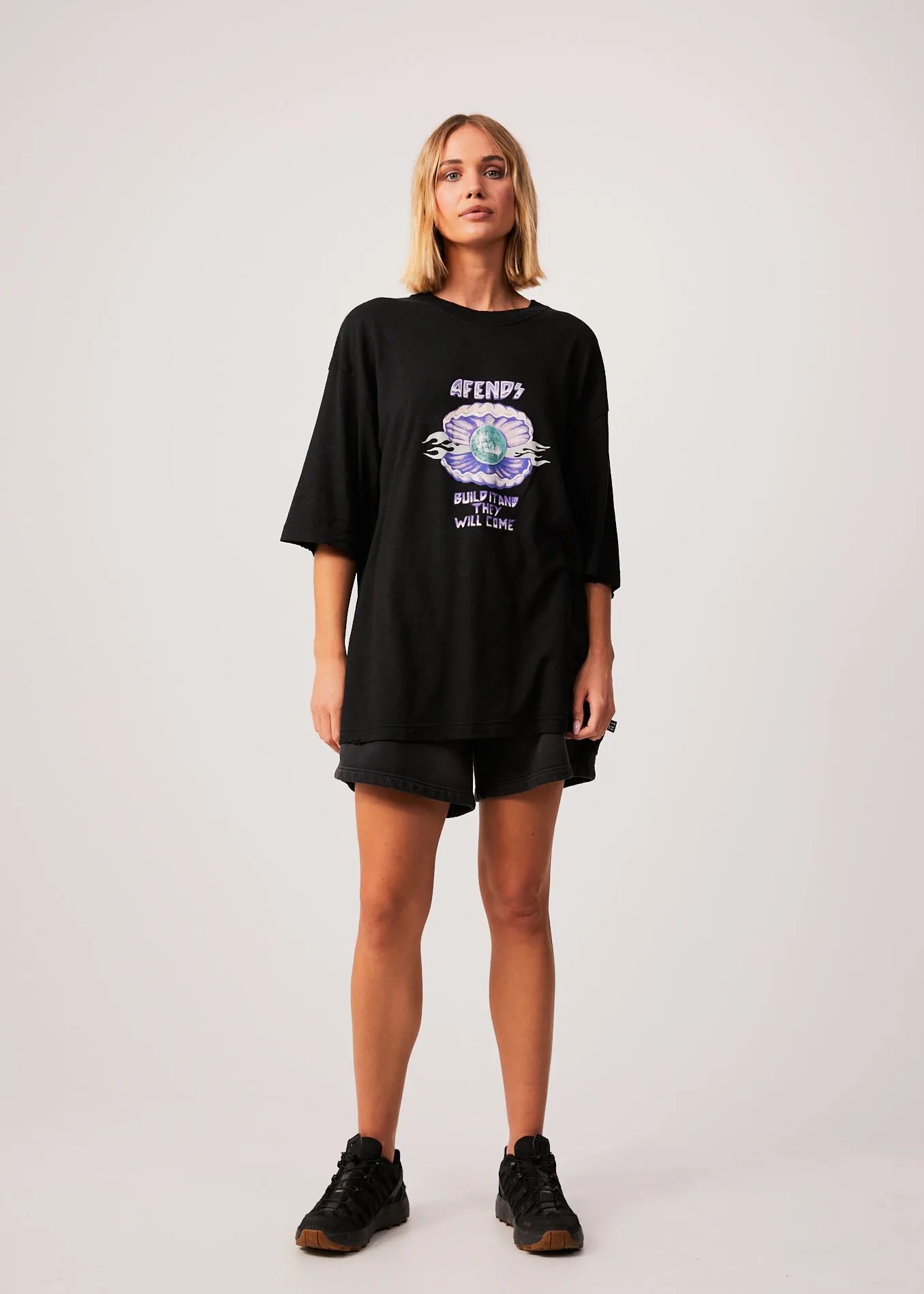 AFENDS Womens Shell - Oversized Graphic T-Shirt - Black