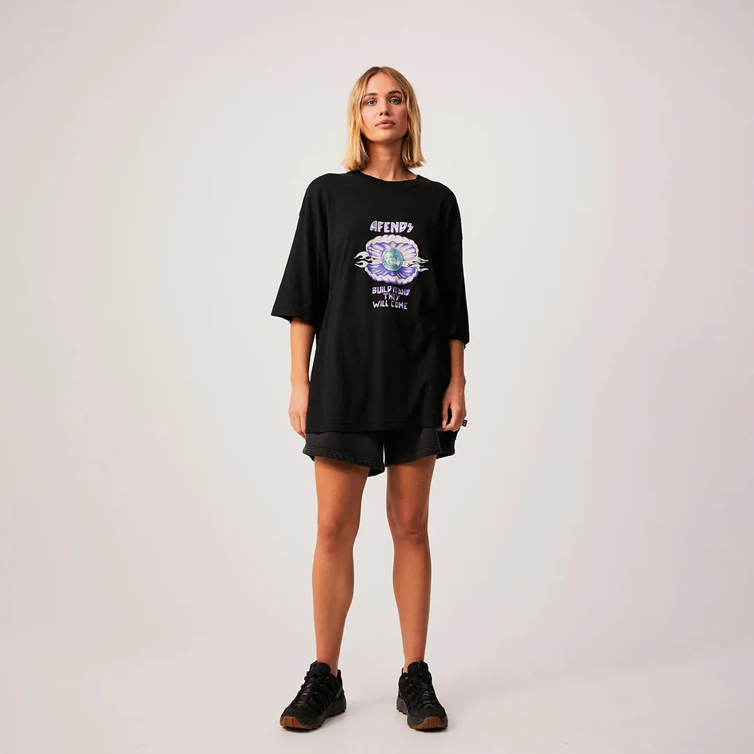 AFENDS Womens Shell - Oversized Graphic T-Shirt - Black