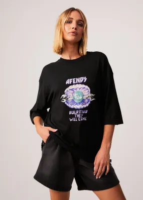 AFENDS Womens Shell - Oversized Graphic T-Shirt - Black