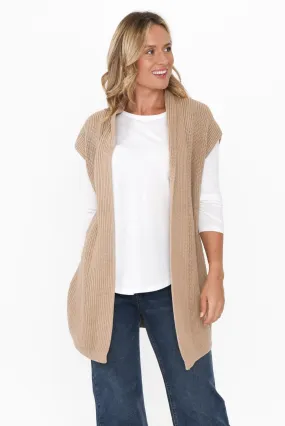 Allegra Oat Cotton Knit Sleeveless Cardigan