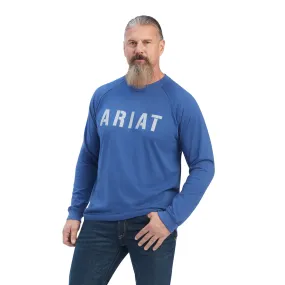 ARIAT Mens Rebar Cotton Strong Block L/S T-Shirt Metal Blue