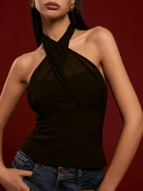 Backless Sheer Panel Halter Top