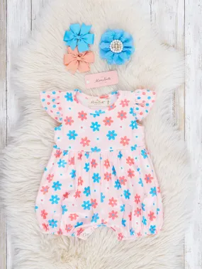 Blue & Orange Daisies Ruffle Romper