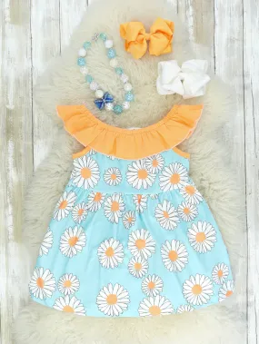 Blue & Orange Daisy Tank Dress