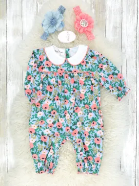 Blue & Pink Vintage Floral Romper