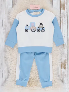 Blue & White Embroidered Cow Train Outfit