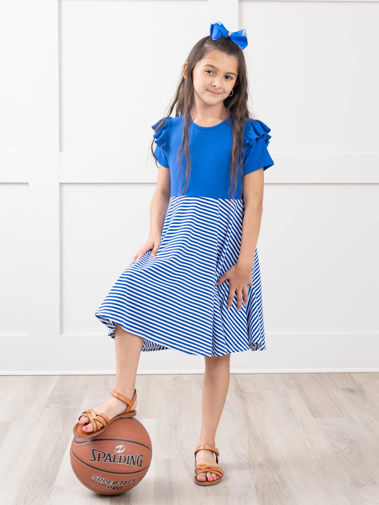 Blue & White Striped Ruffle Dress