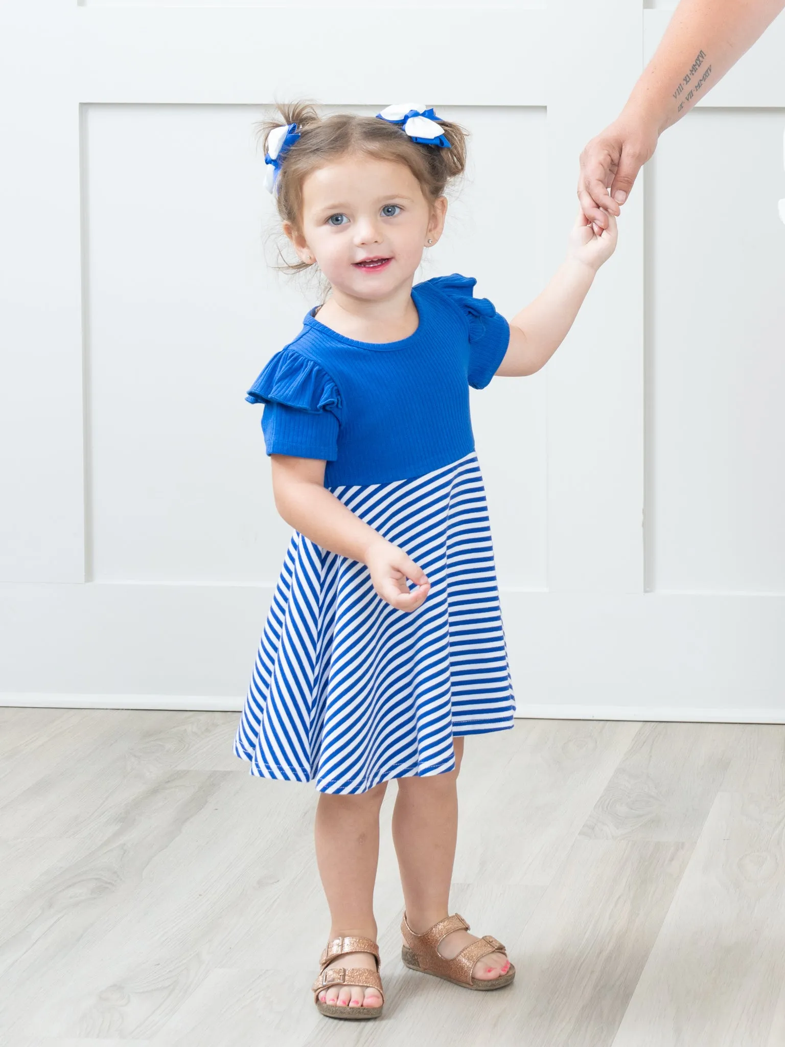 Blue & White Striped Ruffle Dress