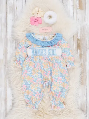 Blue & Yellow Smocked Mama's Girl Ruffle Romper