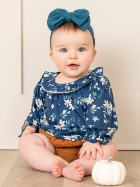 Blue Blooms & Corduroy Bloomers Outfit