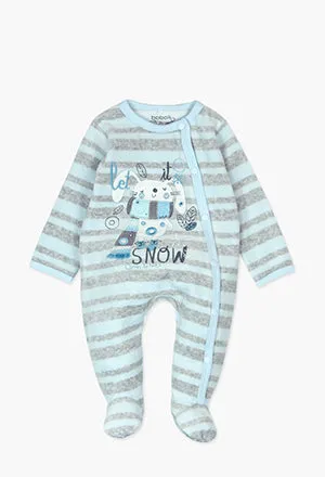 Boboli Bunny Snow Romper- Lt Blue/Grey