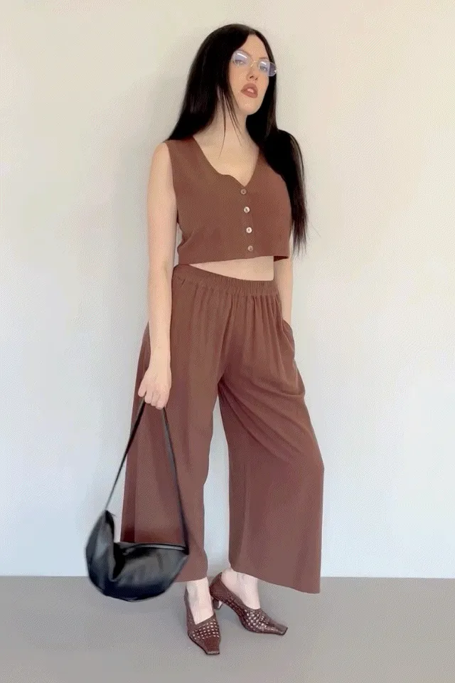 Brown Linen Vest and Pants Set