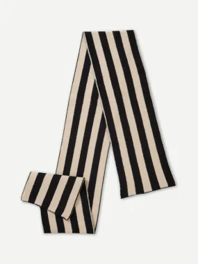 BRUSHED VERTICAL STRIPE SCARF BLACK & OATMEAL