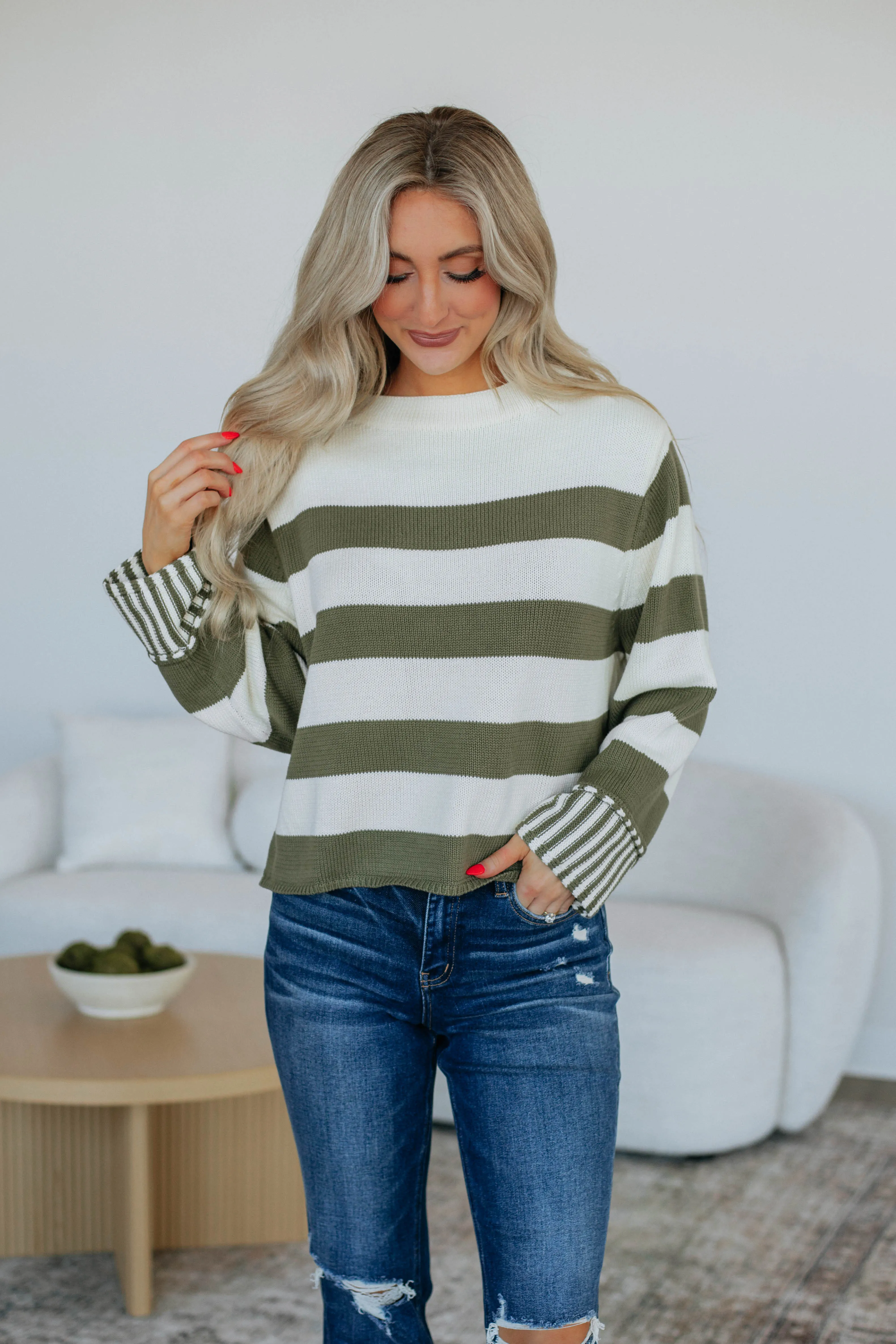 Candyce Striped Sweater - Olive