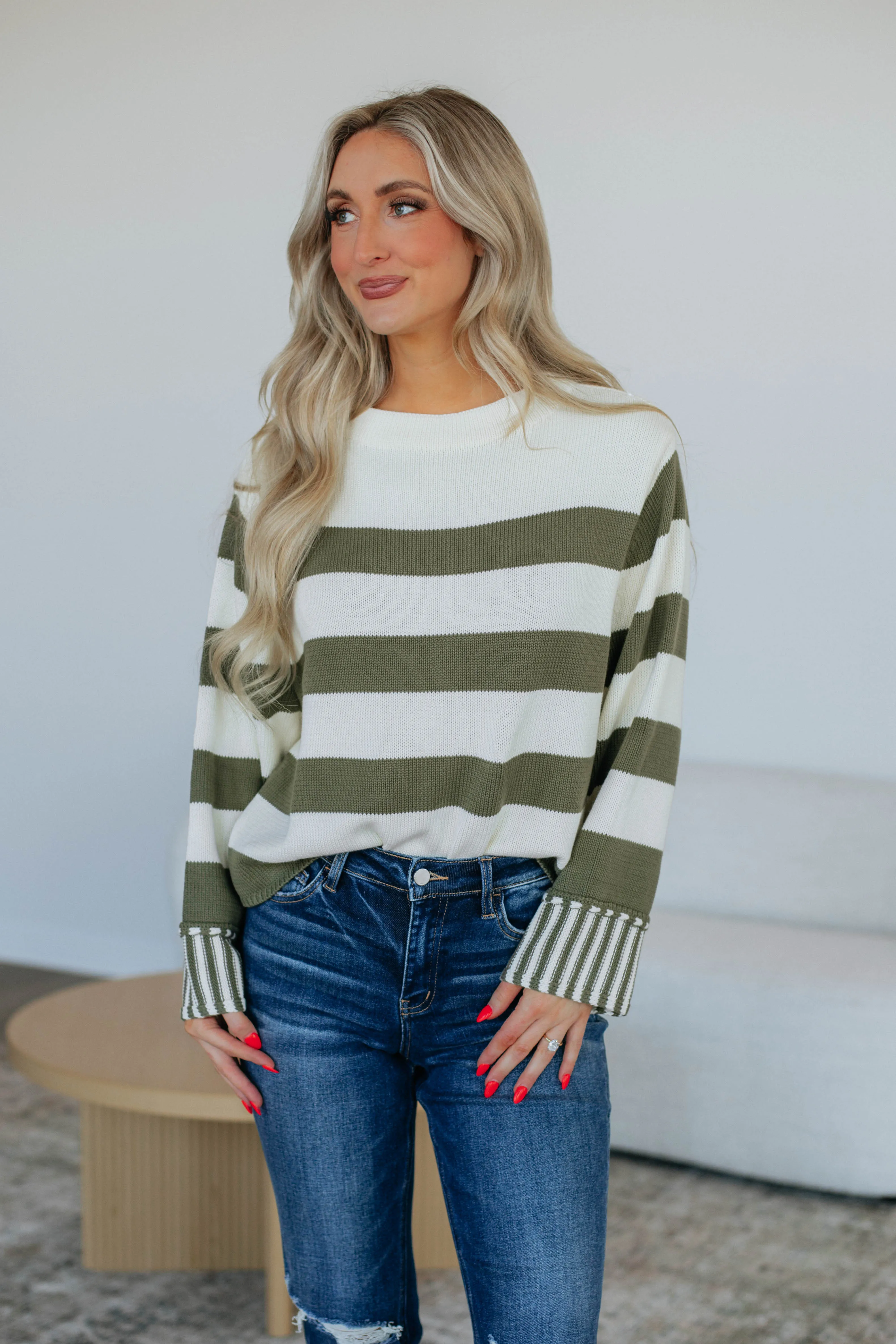 Candyce Striped Sweater - Olive