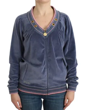 Cavalli Elegant Blue Zip Cardigan with Gold Women's Details