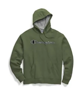 Champion Men's Powerblend Fleece Pullover Hoodie Chainstitch Outline Cargo Olive