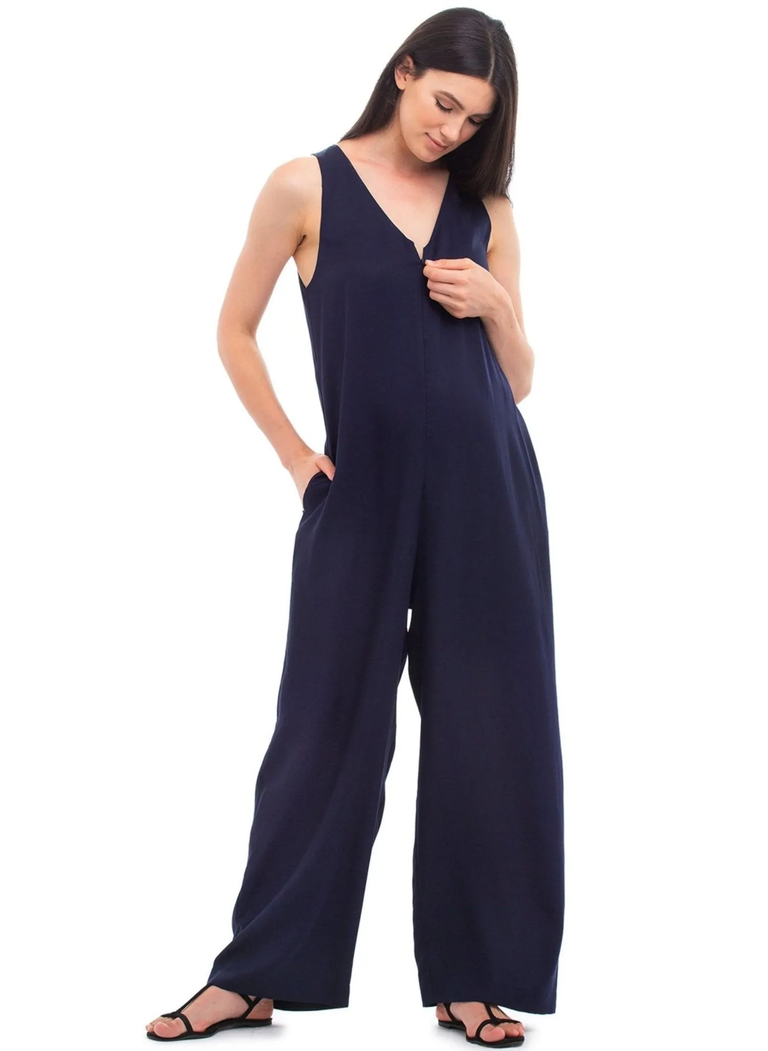 Charlotte Maternity Jumpsuit - Dark Blue