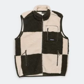 Checkered Sherpa Vest - Natural/Olive