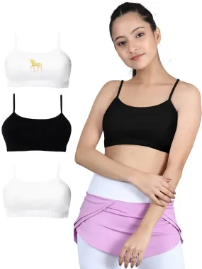 Double-Layer Thin Strap Cotton Athletic Bra | Non-Padded Beginner Bra | White & Black Printed & Solid Bra