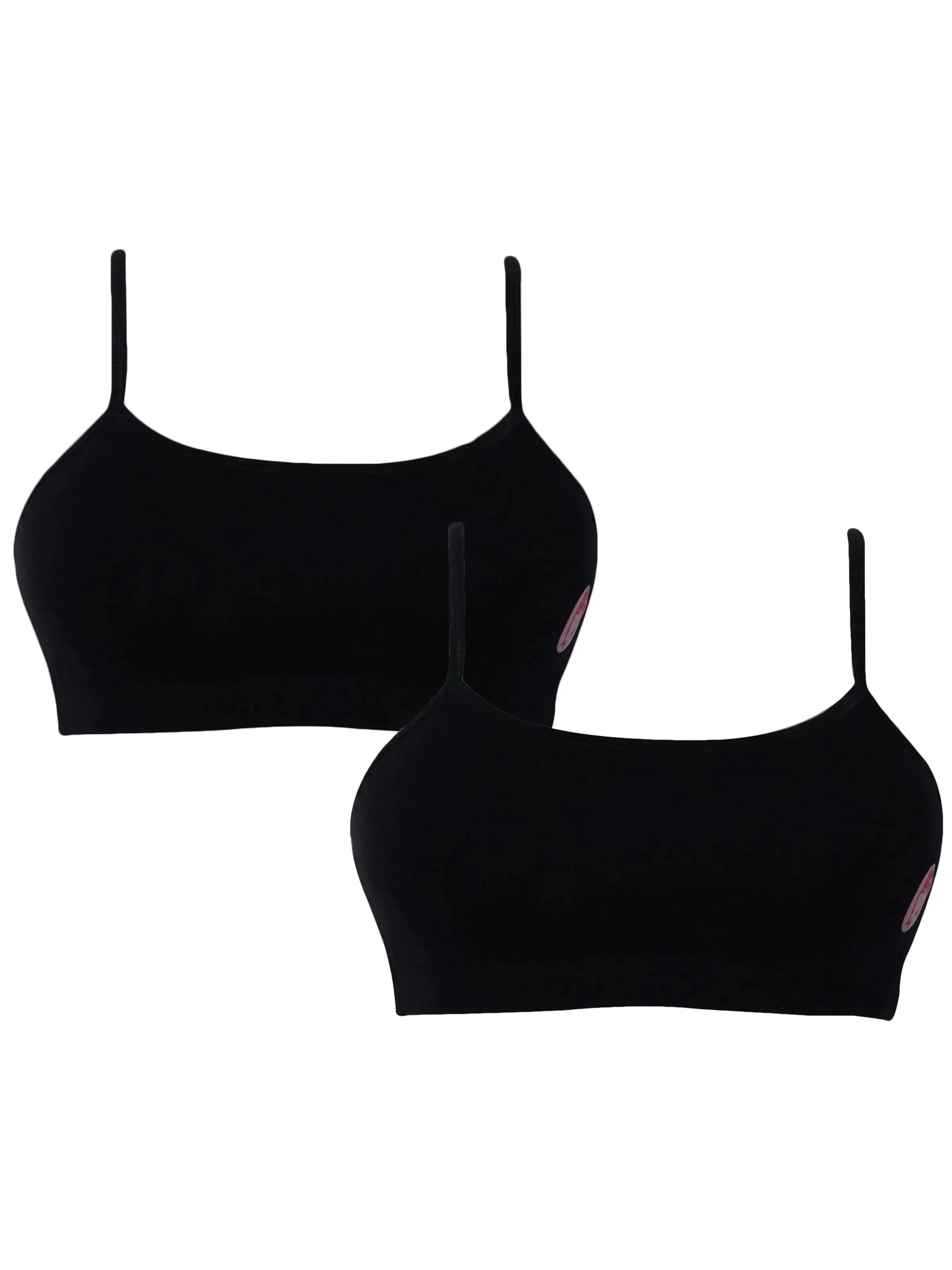 Double-Layer Thin Strap Cotton Sports Bra | Non-Padded Beginner Bra | Solid Black