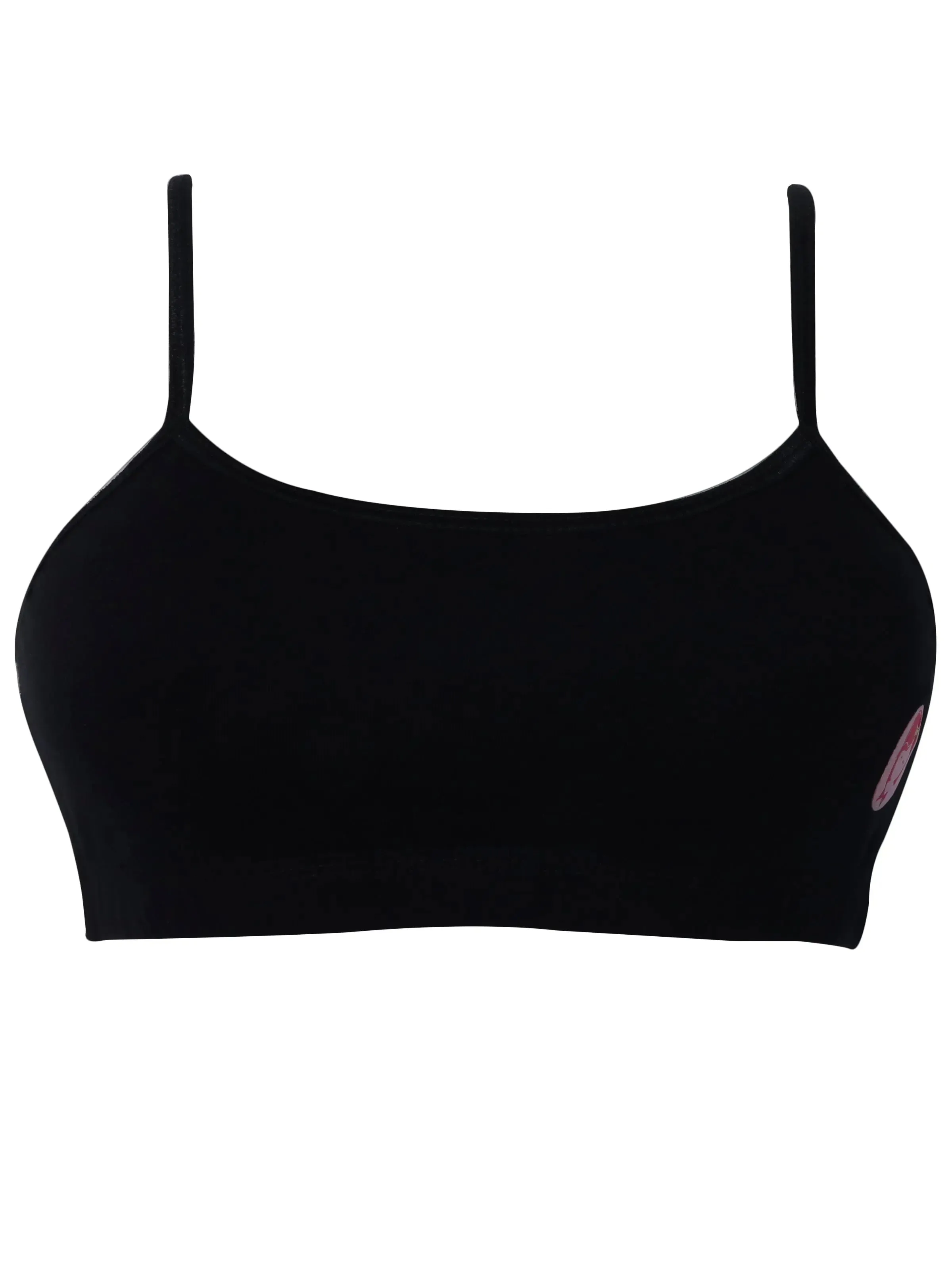 Double-Layer Thin Strap Cotton Sports Bra | Non-Padded Beginner Bra | Solid Black