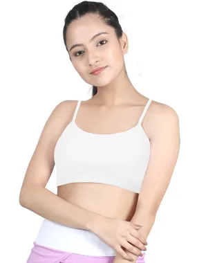 Double-Layer Thin Strap Cotton Sports Bra | Non-Padded Beginner Bra | Solid White