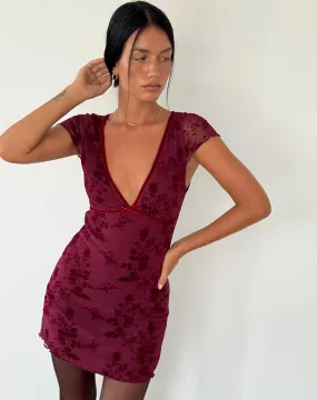 Evilia Dress in Botanical Flower Maroon