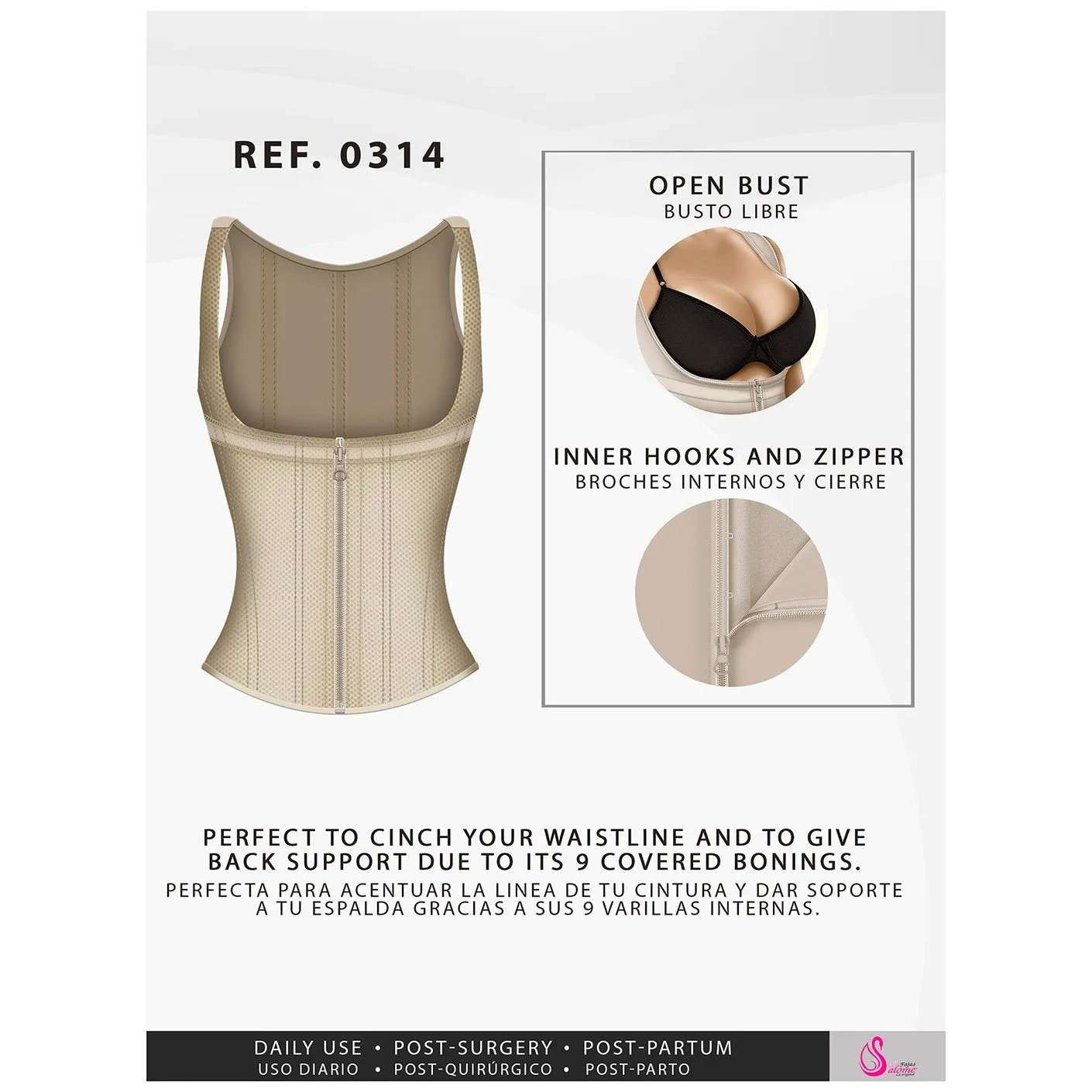 Fajas Salome 0314 | Colombian Waist Trainer Cincher | Daily Use | Braless and Wide Straps