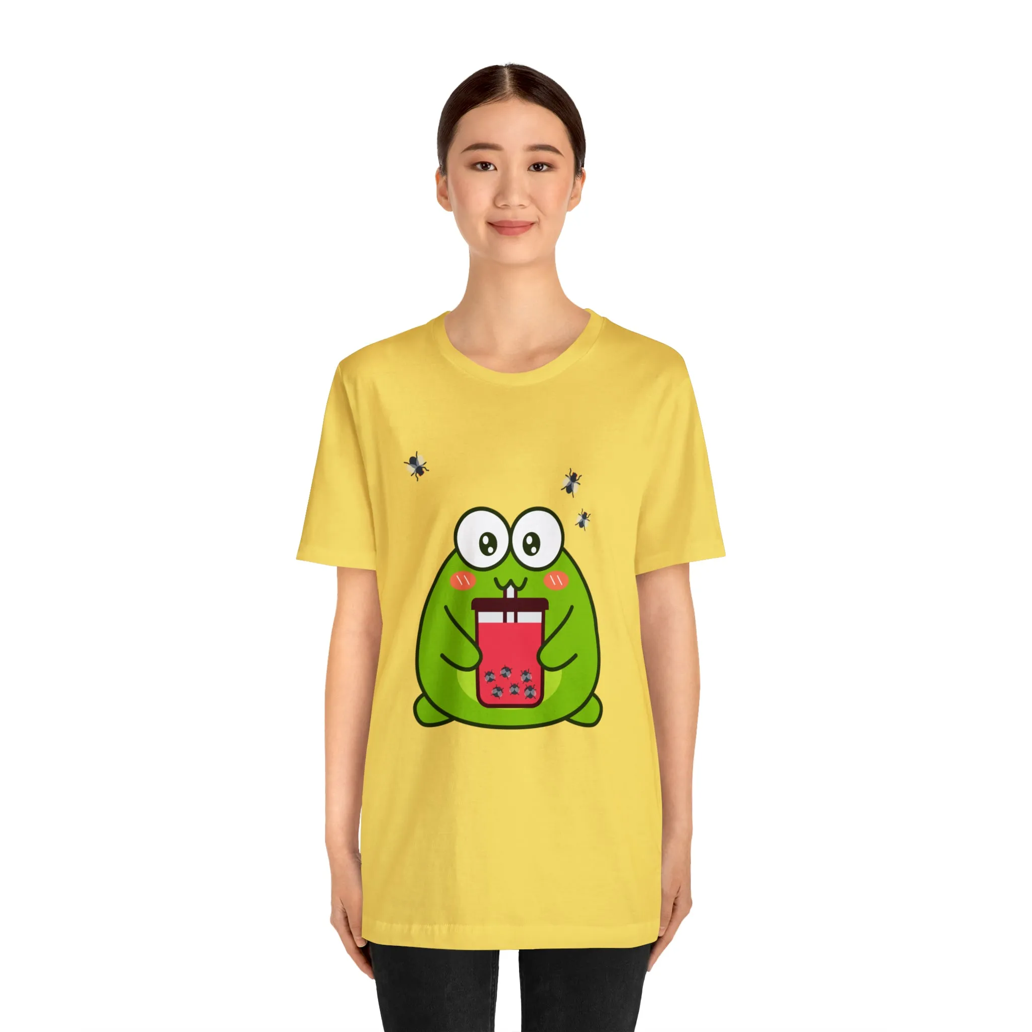 Frog loves boba tea Unisex Jersey Short Sleeve Tee