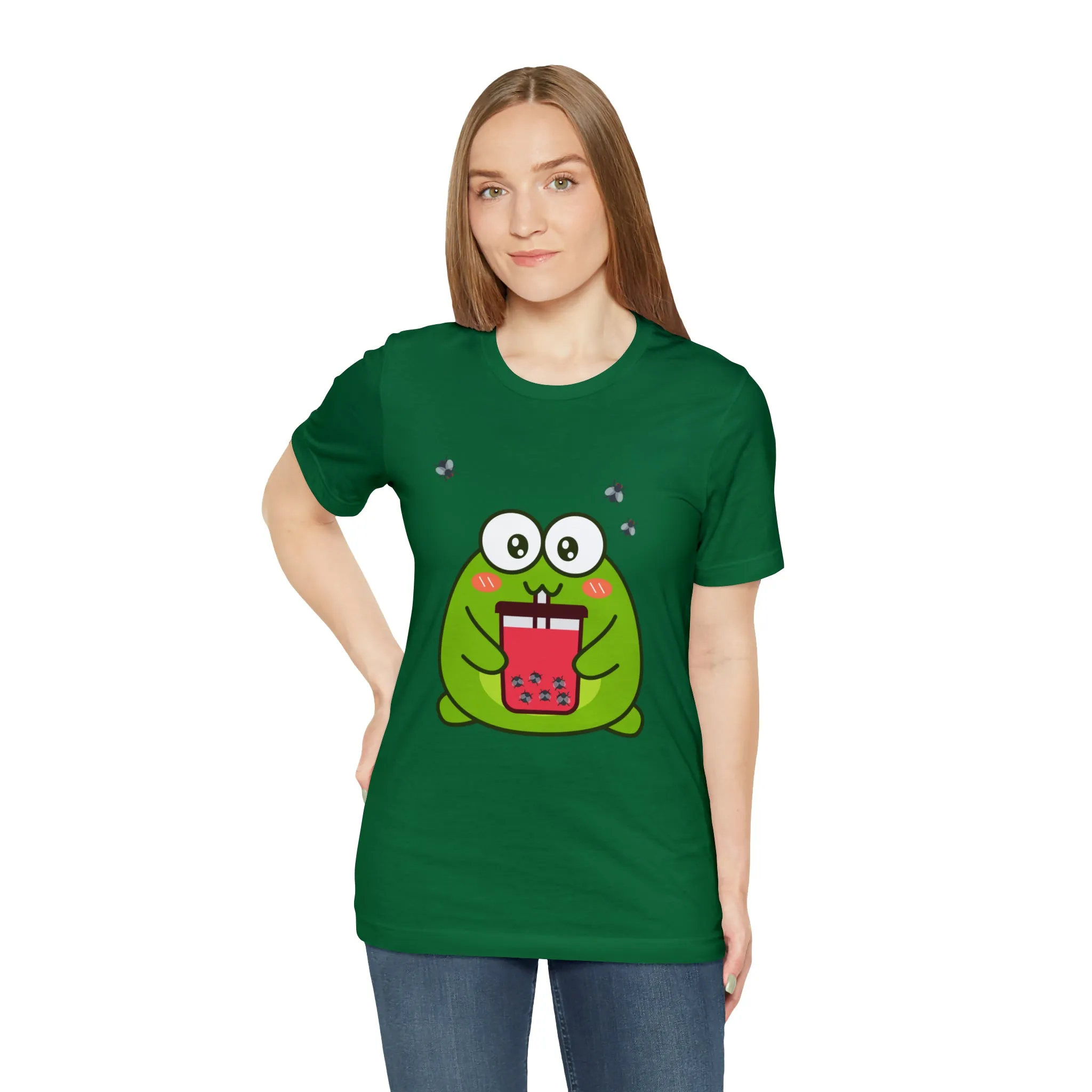 Frog loves boba tea Unisex Jersey Short Sleeve Tee