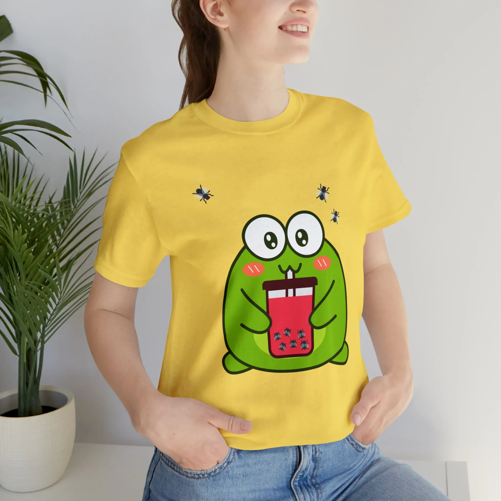 Frog loves boba tea Unisex Jersey Short Sleeve Tee