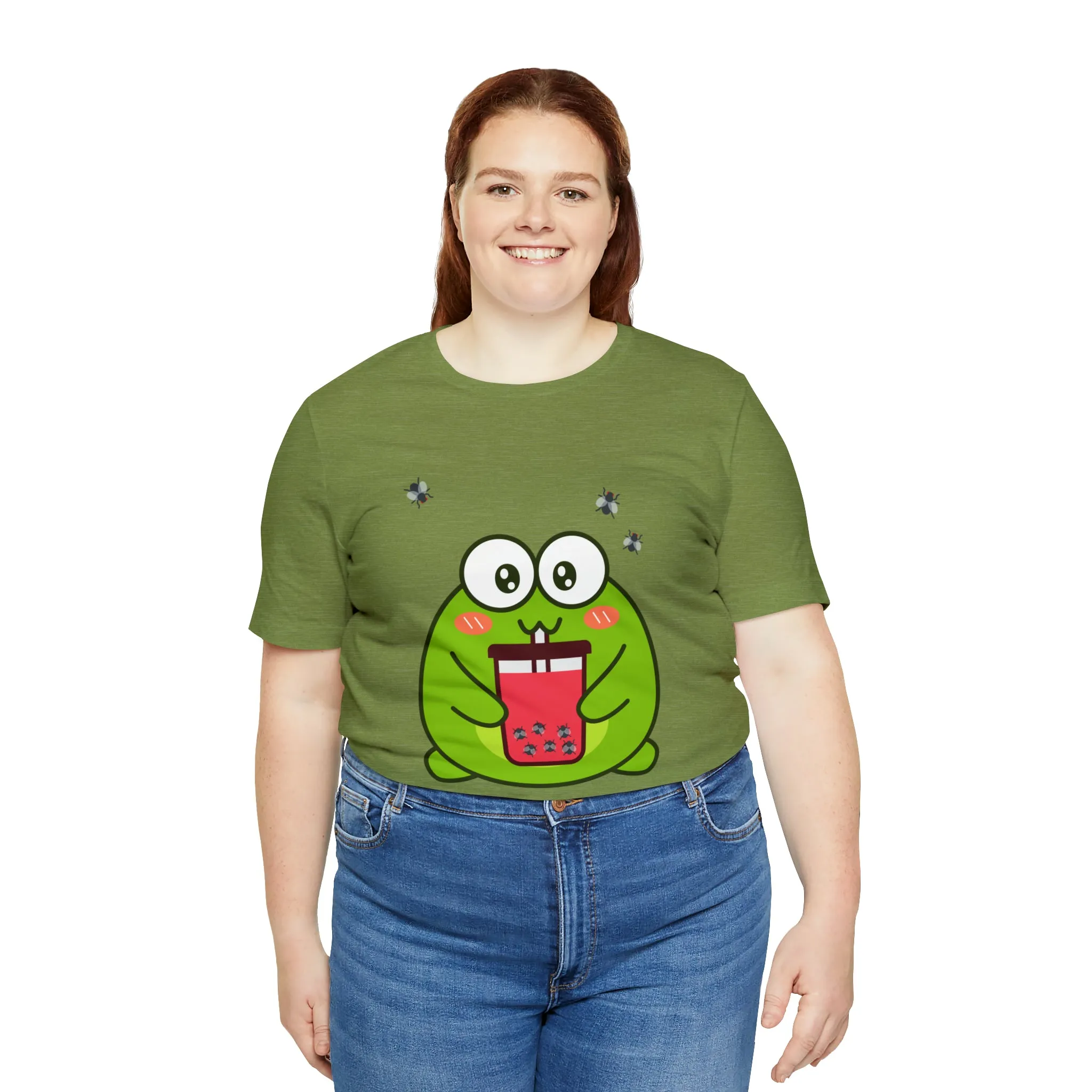 Frog loves boba tea Unisex Jersey Short Sleeve Tee