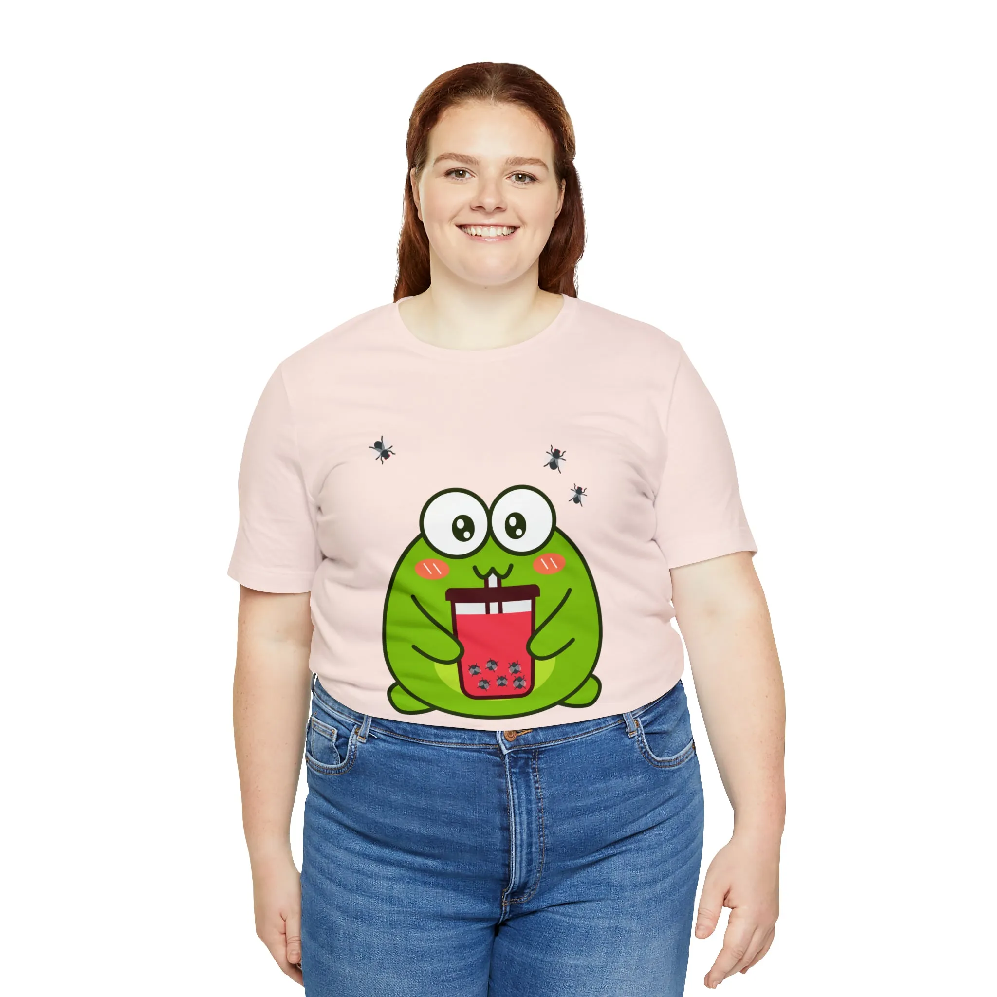 Frog loves boba tea Unisex Jersey Short Sleeve Tee