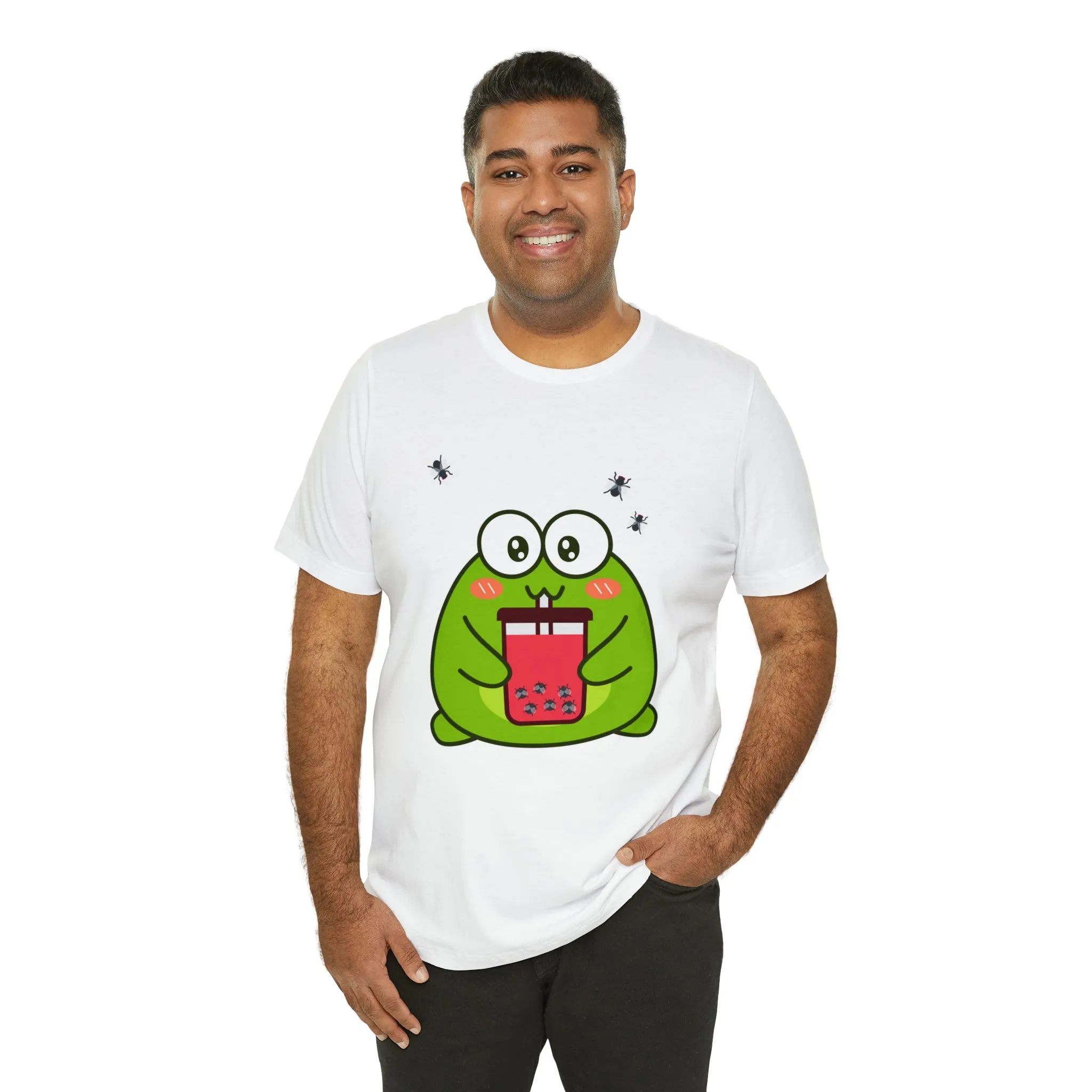 Frog loves boba tea Unisex Jersey Short Sleeve Tee