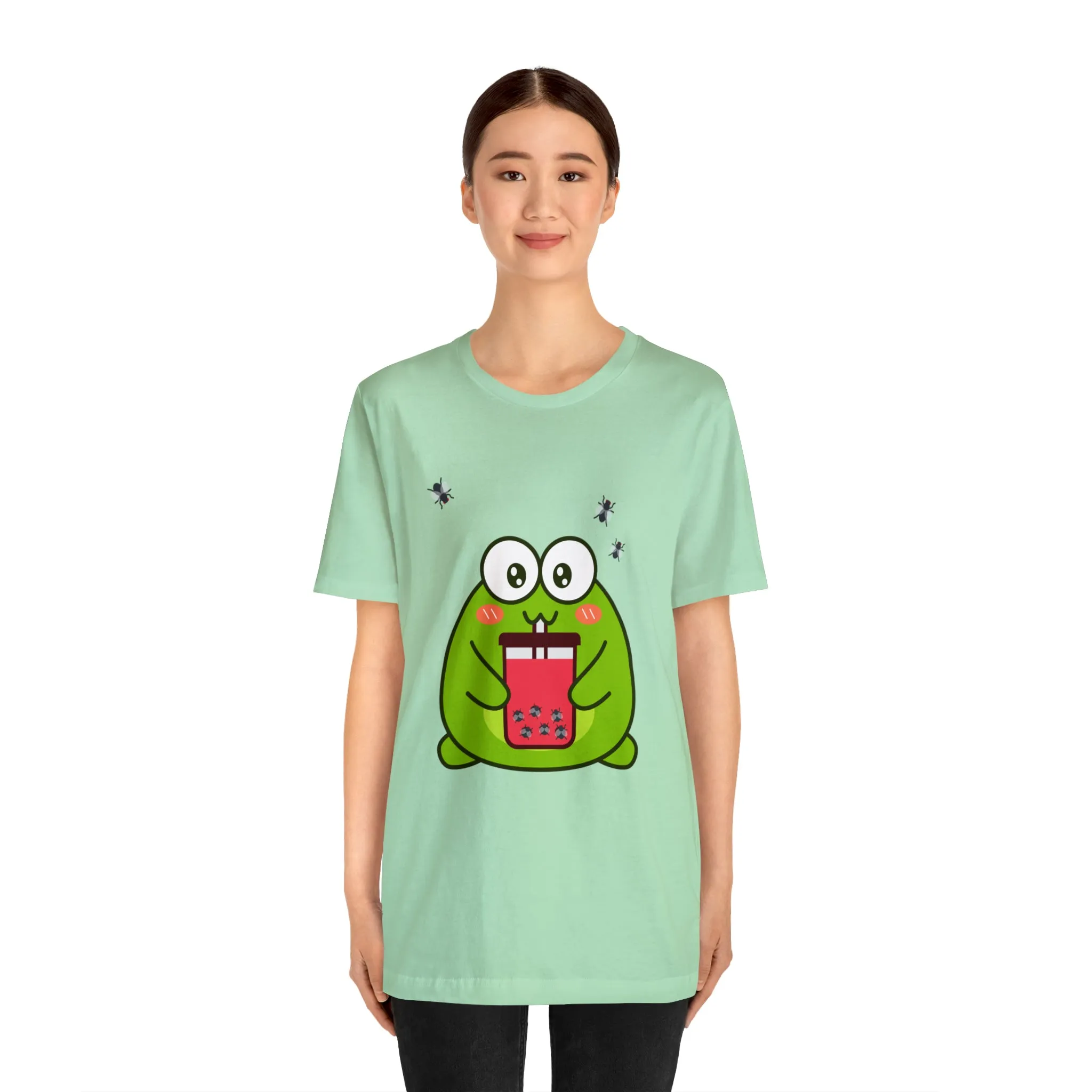 Frog loves boba tea Unisex Jersey Short Sleeve Tee