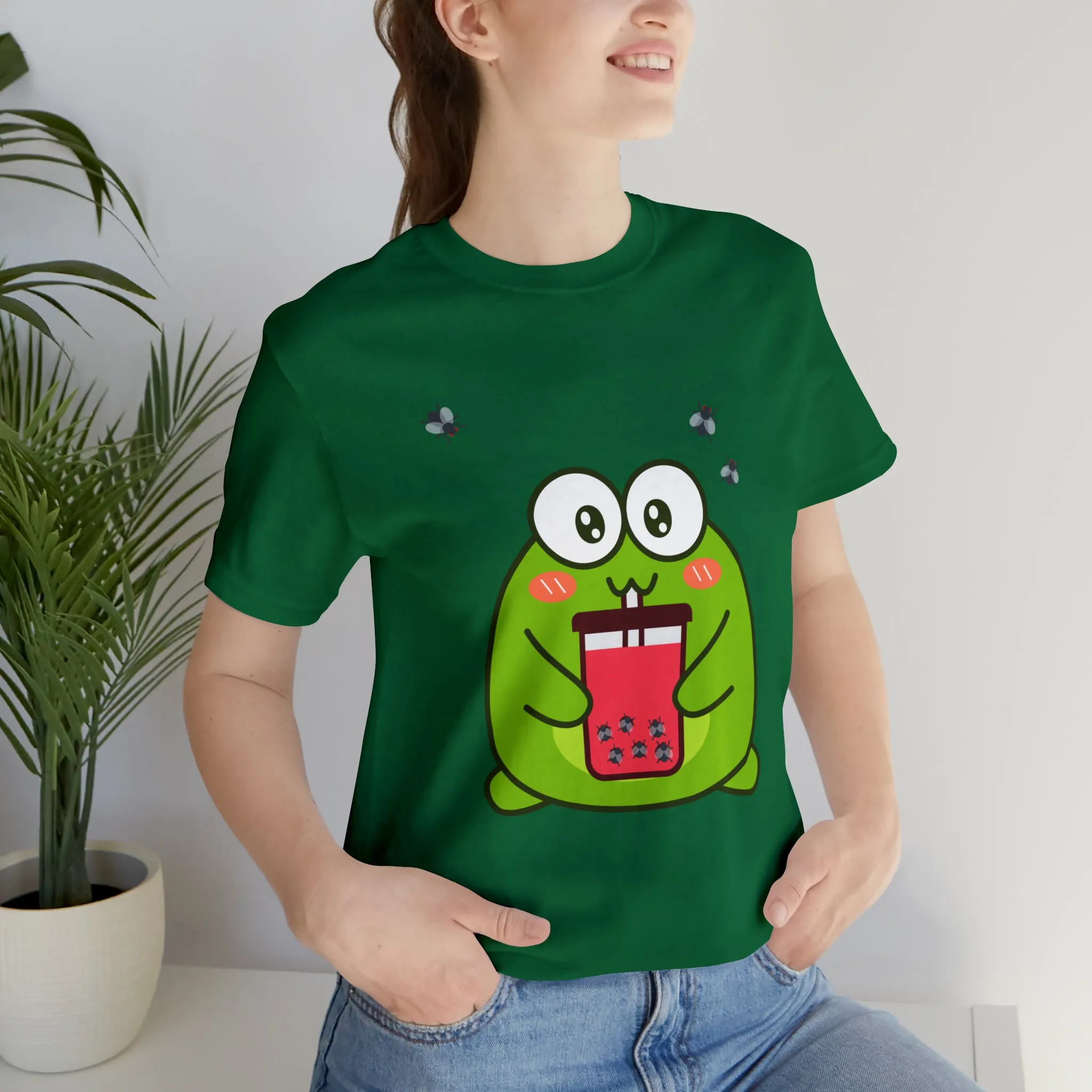 Frog loves boba tea Unisex Jersey Short Sleeve Tee