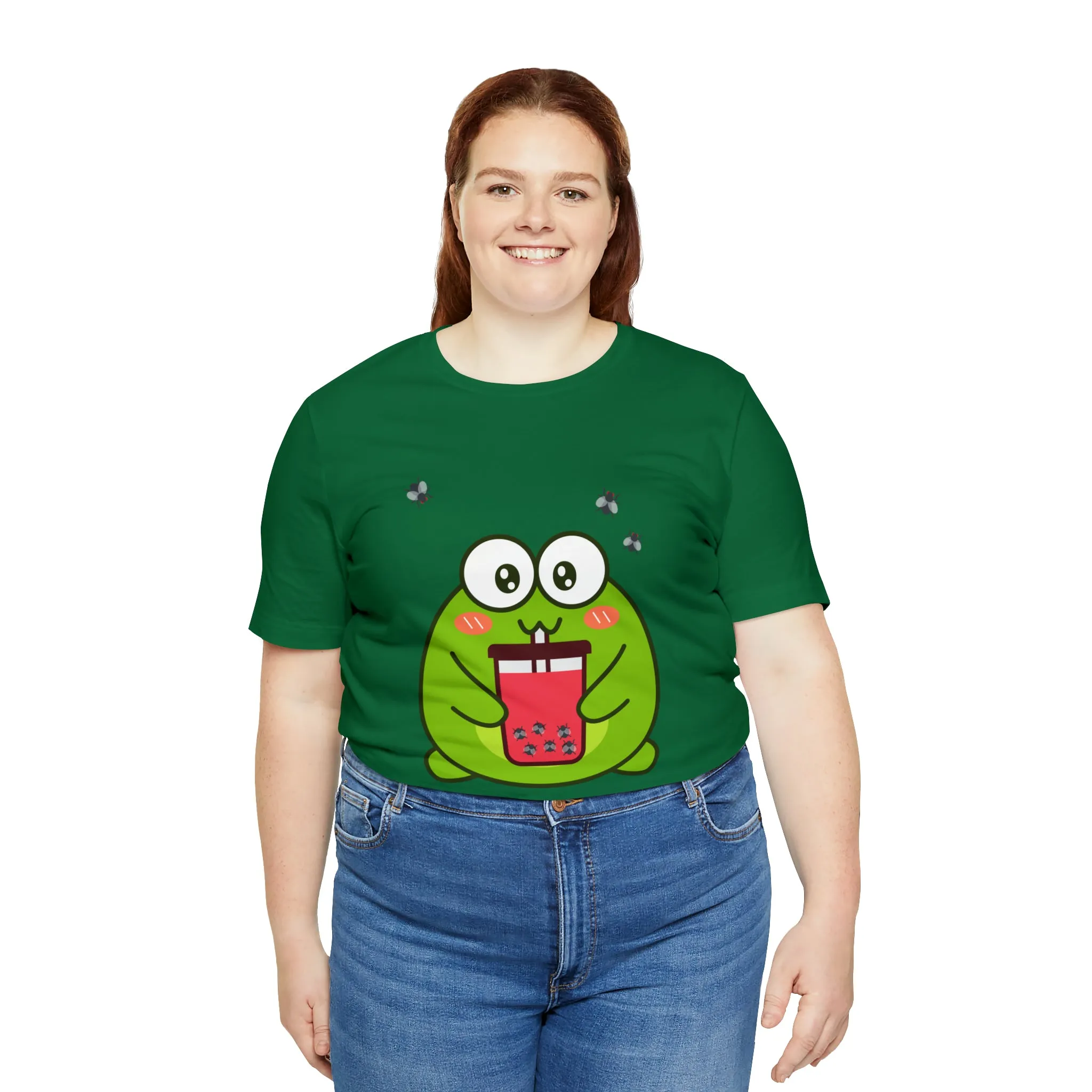 Frog loves boba tea Unisex Jersey Short Sleeve Tee