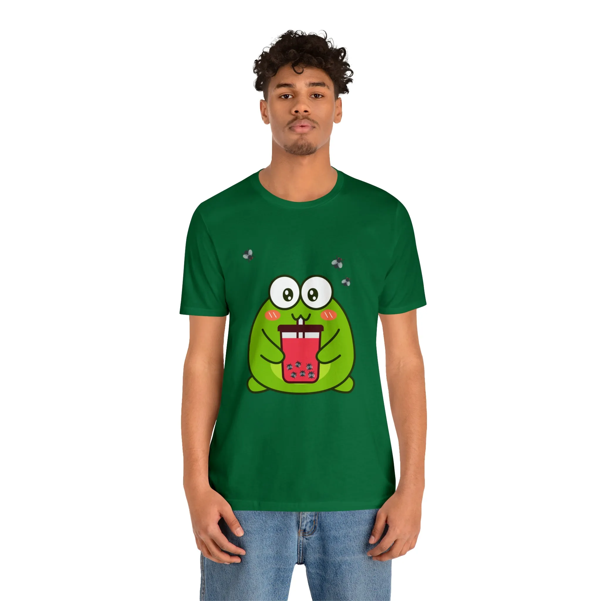 Frog loves boba tea Unisex Jersey Short Sleeve Tee