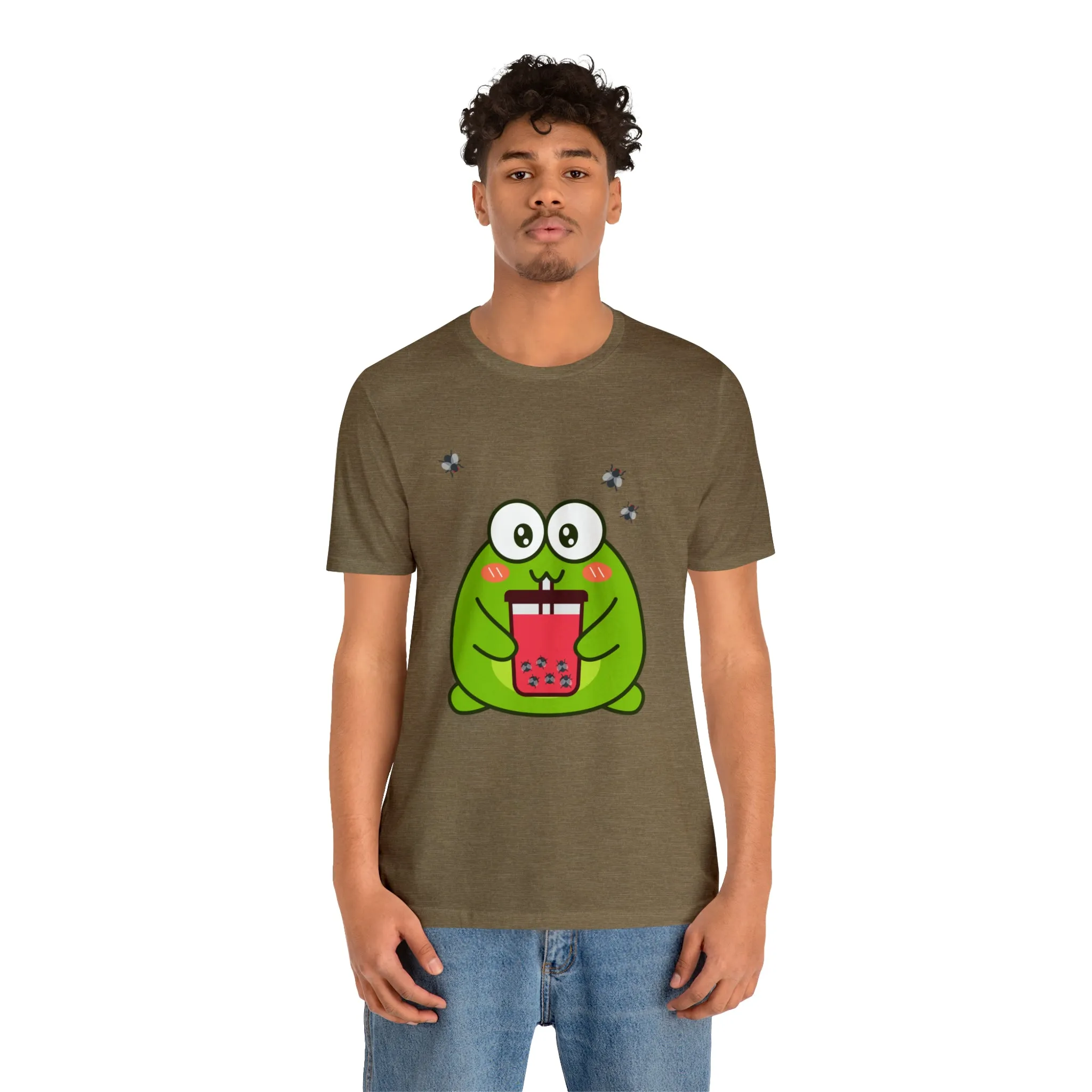 Frog loves boba tea Unisex Jersey Short Sleeve Tee