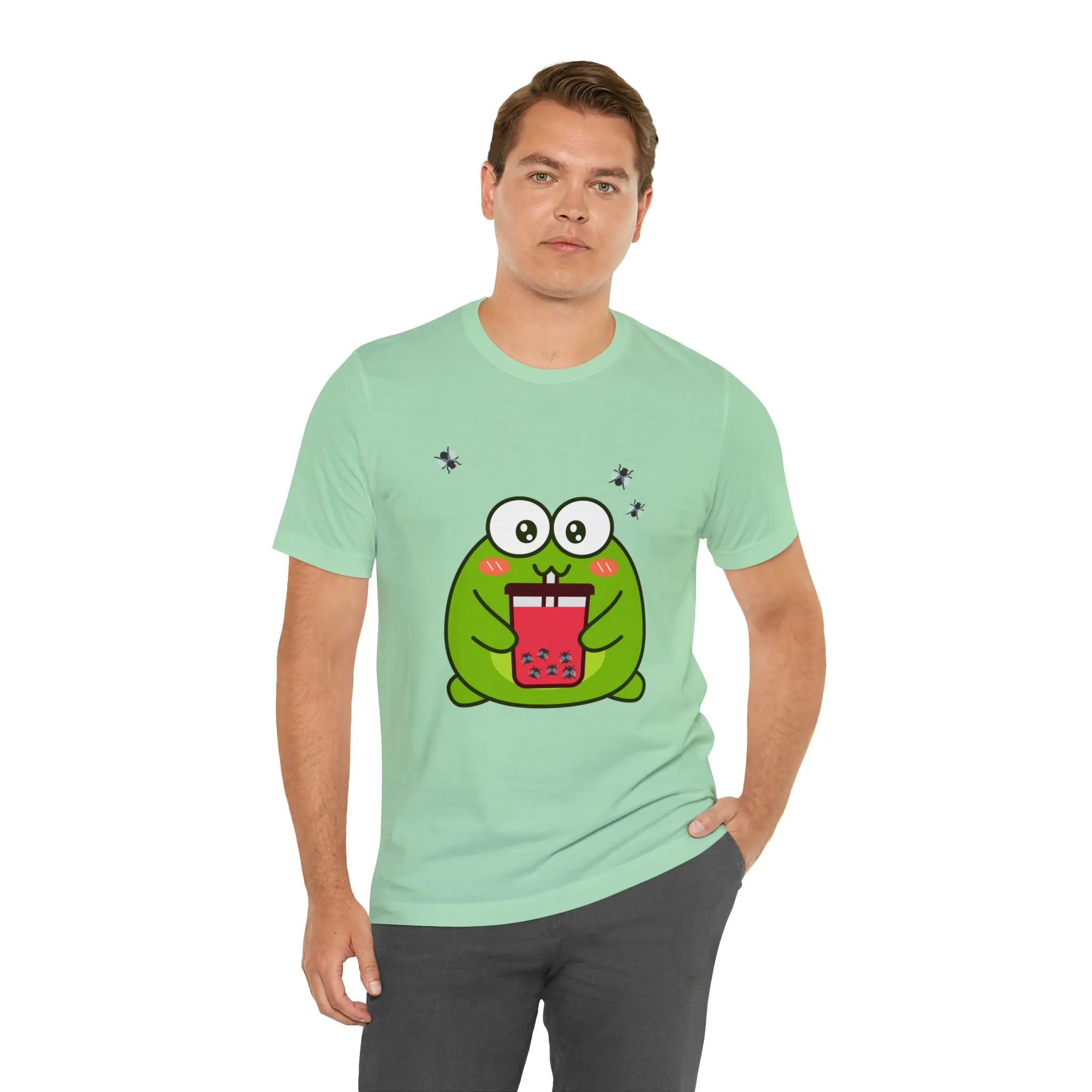 Frog loves boba tea Unisex Jersey Short Sleeve Tee