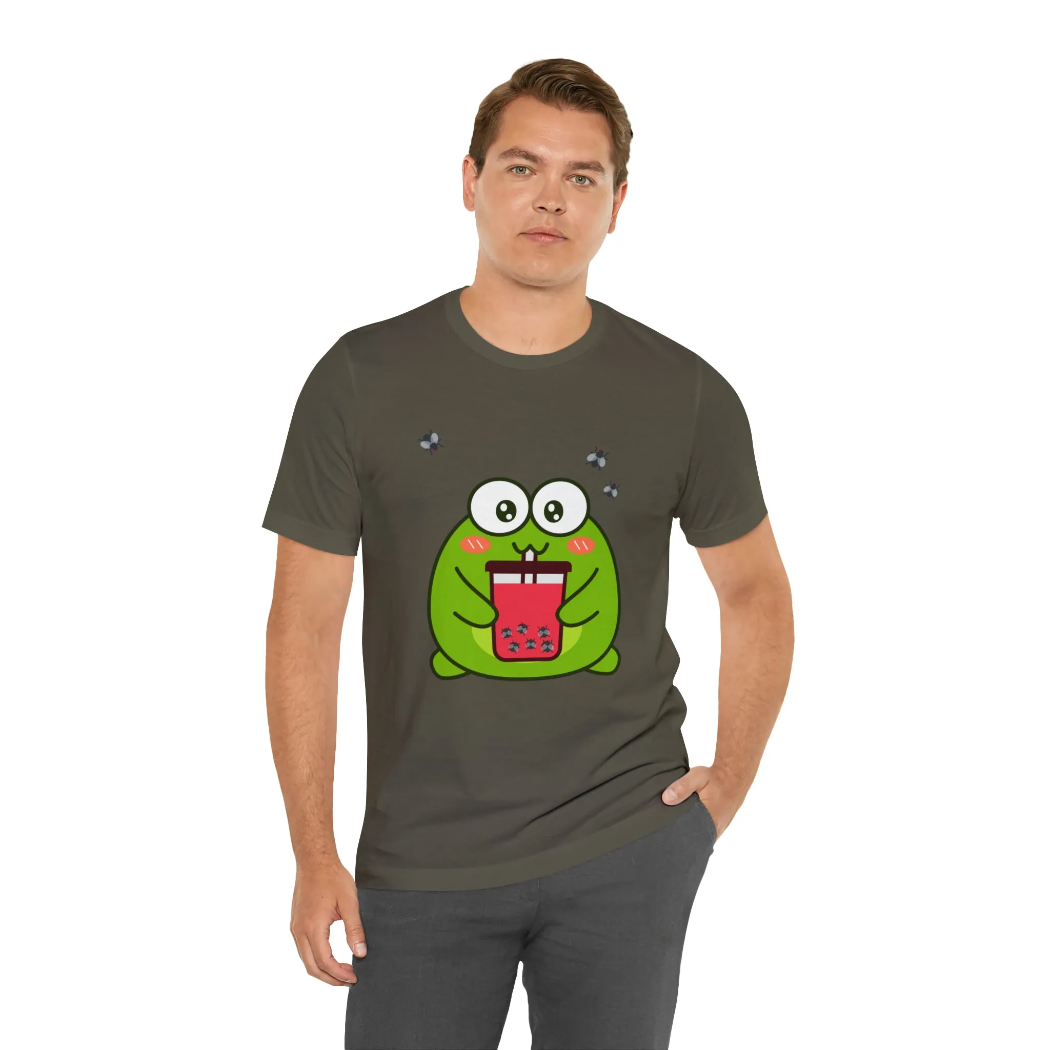 Frog loves boba tea Unisex Jersey Short Sleeve Tee